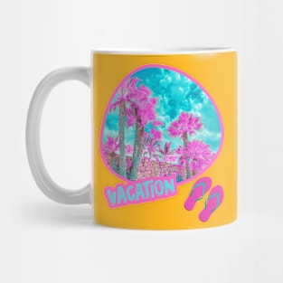 Vacation mode with palm trees, flip flops and sun Mug